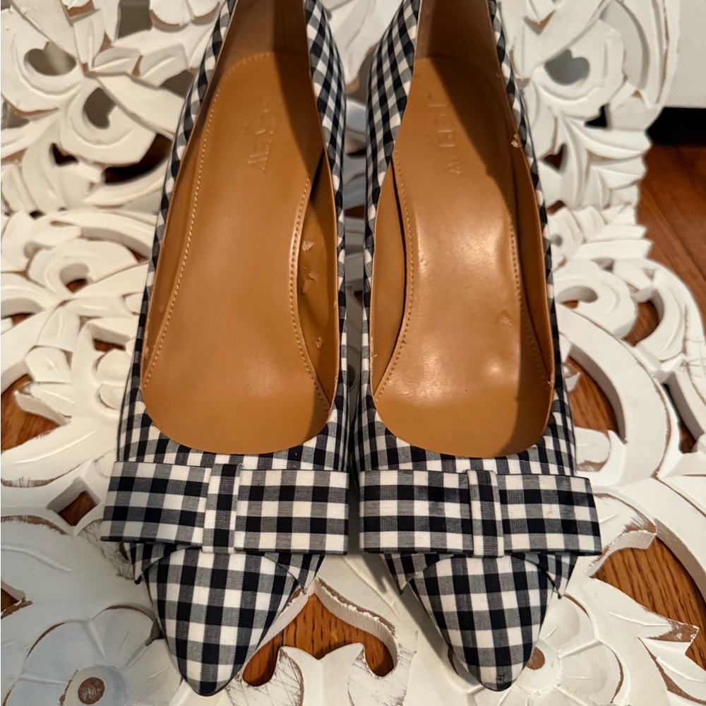 J. Crew Black and White 3inch Gingham Heels